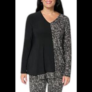 Antthony Women's Asymmetric Colorblock Top Black Tweed - Regular
